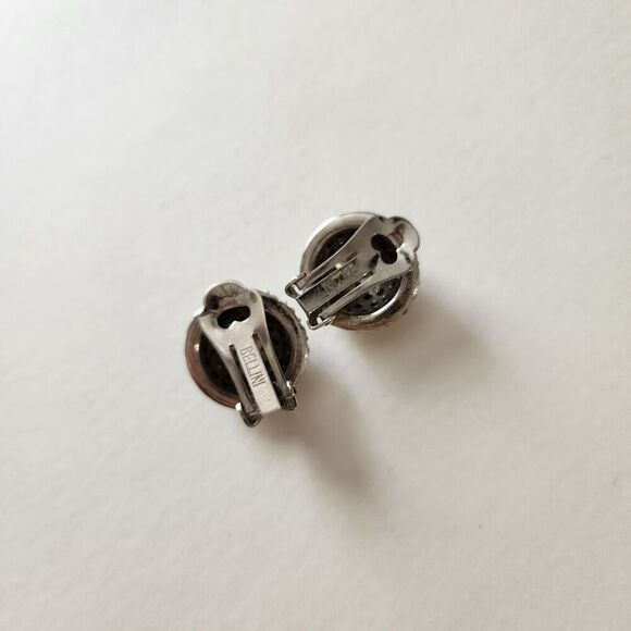 Vintage BELLINI Crystal Rhinestone Clip-On Ball Round Button Earrings Silver EUC - Picture 5 of 6